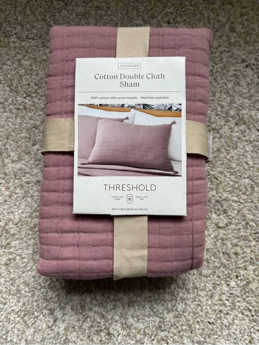 Threshold Mauve Quilted Pillow Sham with Tassels